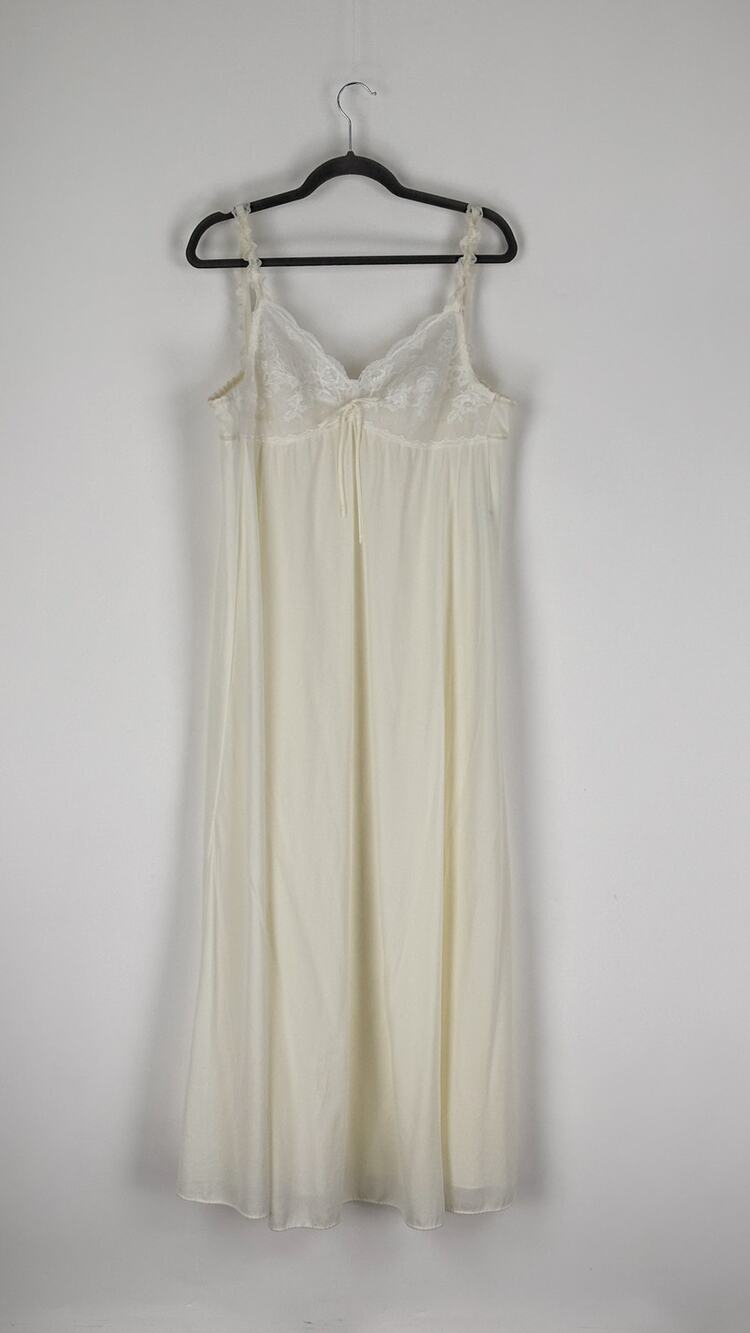Vintage Olga Nightgown Slip Dress Sheer Lingerie Cream Lace Womens Size 38 Small